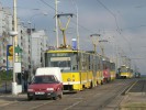 Kolona tramvaj v zastvce Sokolovsk
