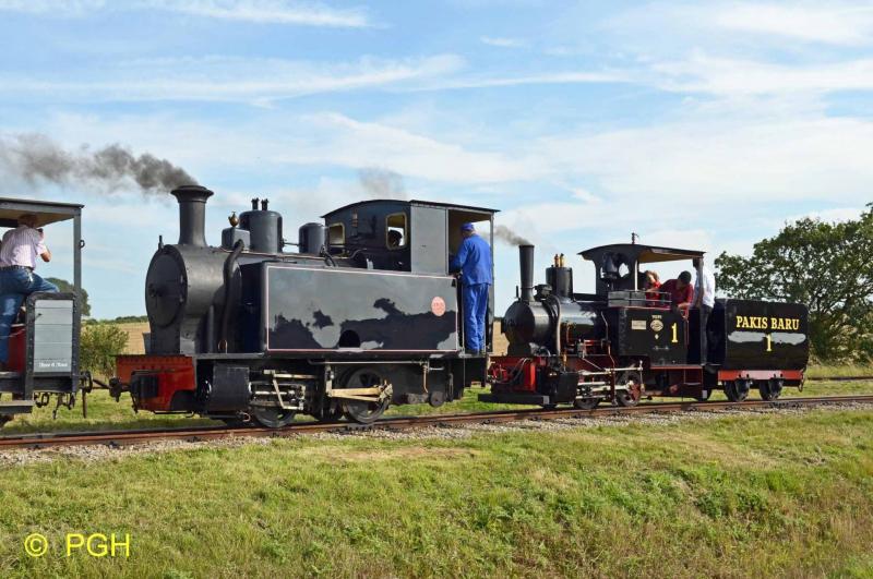 GB Statford Barn rail LaMeuse 0-4-0T and Orenstein & Koppel 0-4-0T+T No.1 double head a passenger tr