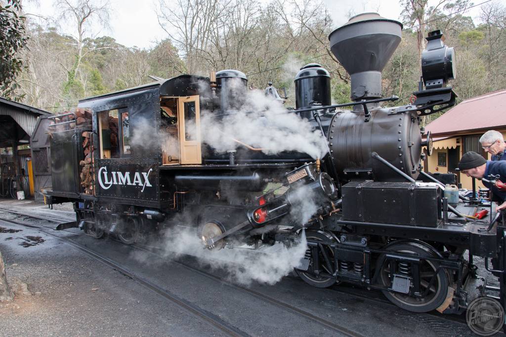 Australia Puffing Billy rail Climax 1694 is prepared at Belgrave for a run from Belgrave to Emerald 
