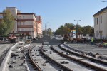 Stavba tramvajov trati, Kaplova ulice, pohled na budouc napojen na Klatovskou. 26.10.2019