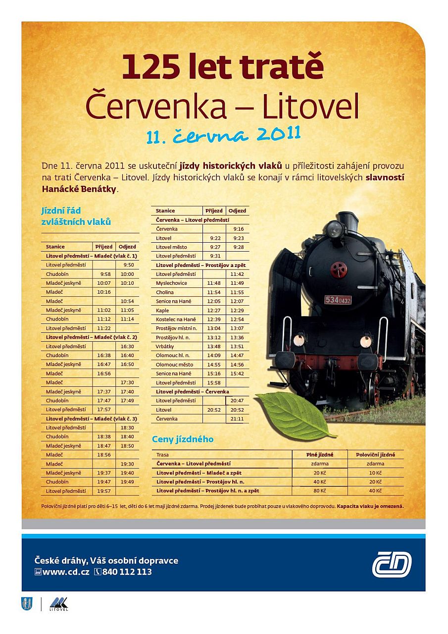 Oslavy 125 let trvn eleznin trati ervenka - Litovel (dne 11.06.2011) = letk s jzdnmi dy