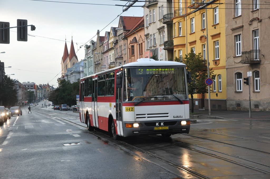 Autobus Karosa B 931 . 442 jako nhradn doprava za tramvajovou linku 3. Plze, 29.8.2019