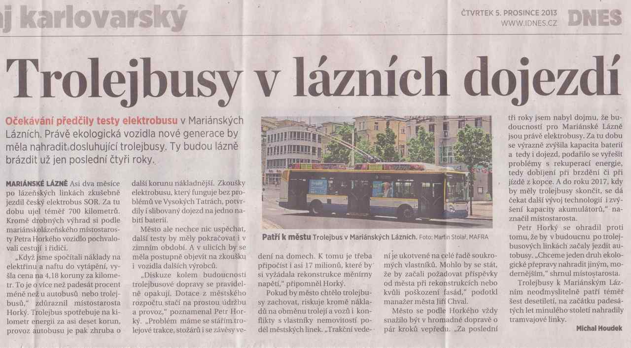 Trolejbusy v lznch dojezd (MF DNES, 5.12.2013)