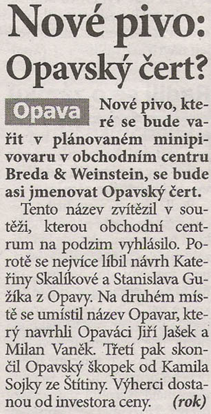 Nov pivo: Opavsk ert? - REGION OPAVSKO - 26. ledna 2010