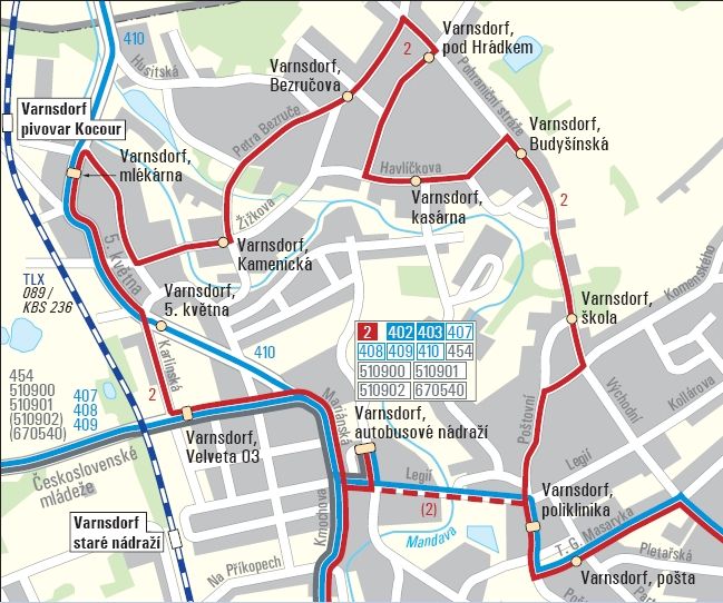 Autobusov� a vlakov� doprava v severn� ��sti Varnsdorfu