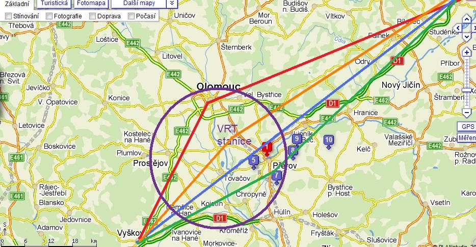 VRT stanice v polich mezi Olomoucem Perovem, Kromem atd