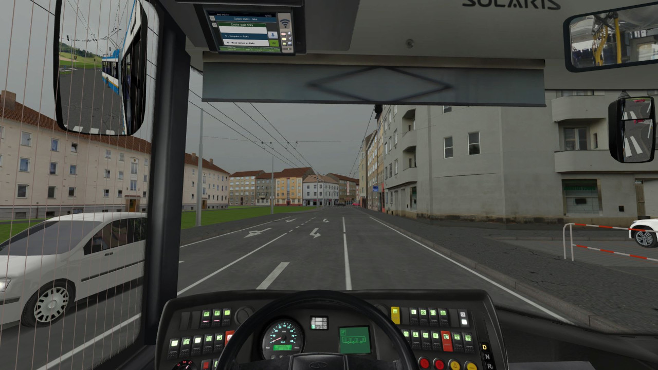 Kabina a zpětné zrcátka u trolejbusů a autobusů karoserie Solaris.