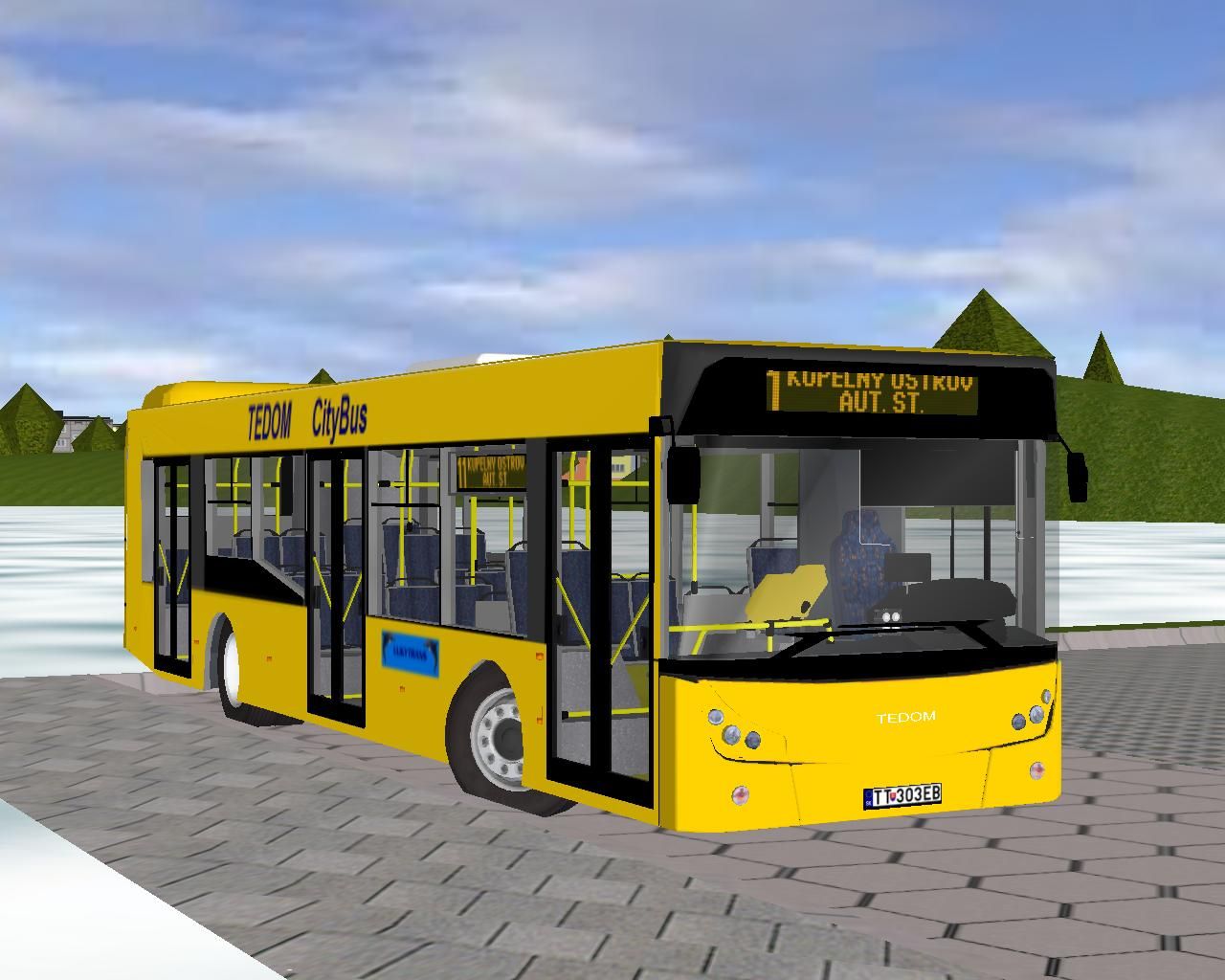 Tedom C12D odstaven� na autobusovej stanici v Pie��anoch ako linka 11