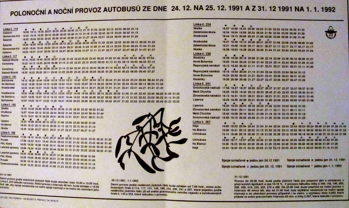 Vnon a novoron provoz MHD v Praze 1991 - 1992