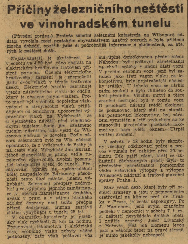 Nehoda Vinohradský tunel, Rudé právo 10. 6. 1947