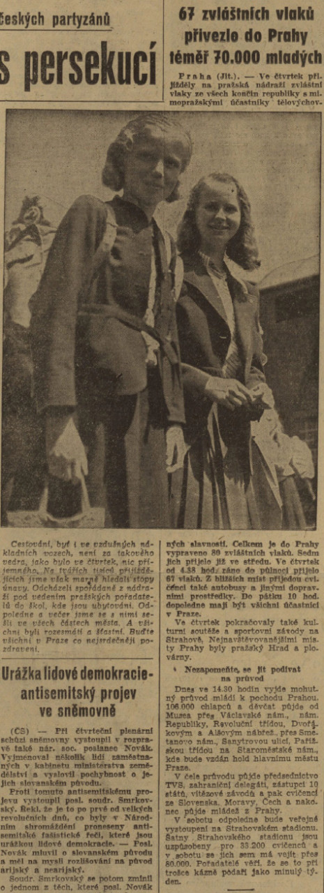 příjezd na předsletové slavnosti, Rudé právo 27. 6. 1947