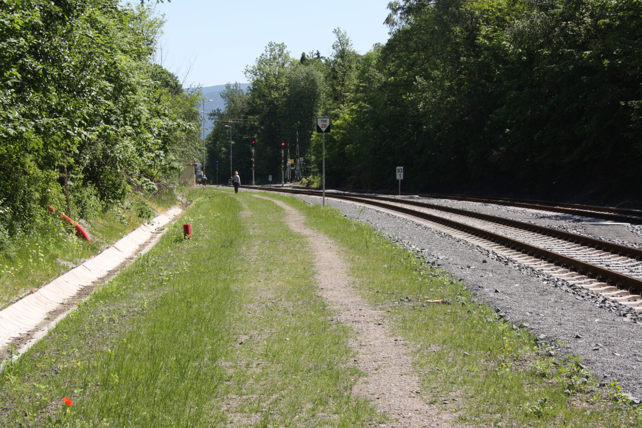 Vylapan pina; pohled od eleznin stanice k pejezdu P7365