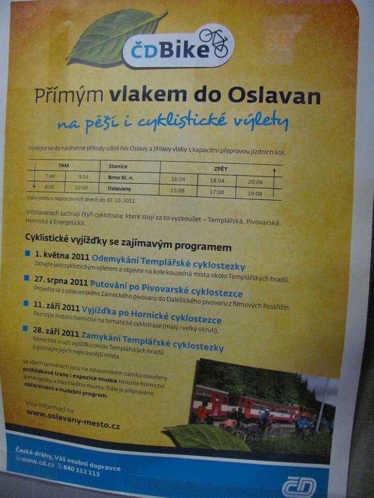 Propagace cyklovlak do Oslavan - prospekt z roku 2011...