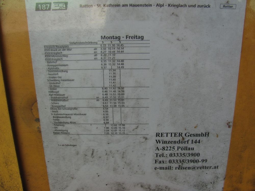 Linka z Krieglachu do Rattenu jede jen ve k. dny = 7. 7. 2011 je pedposledn ped 2ms. pauzou