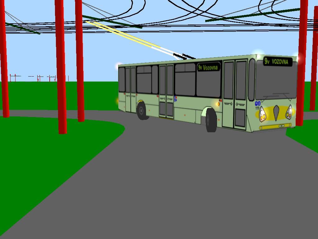 Trolejbus Kvele T-WE (119) zatahuje do vozovny na kurzu linky 9, kde byl cel den testovn.