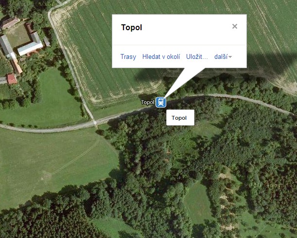 Neexistujc zastvka Topol na mapch od googlu
