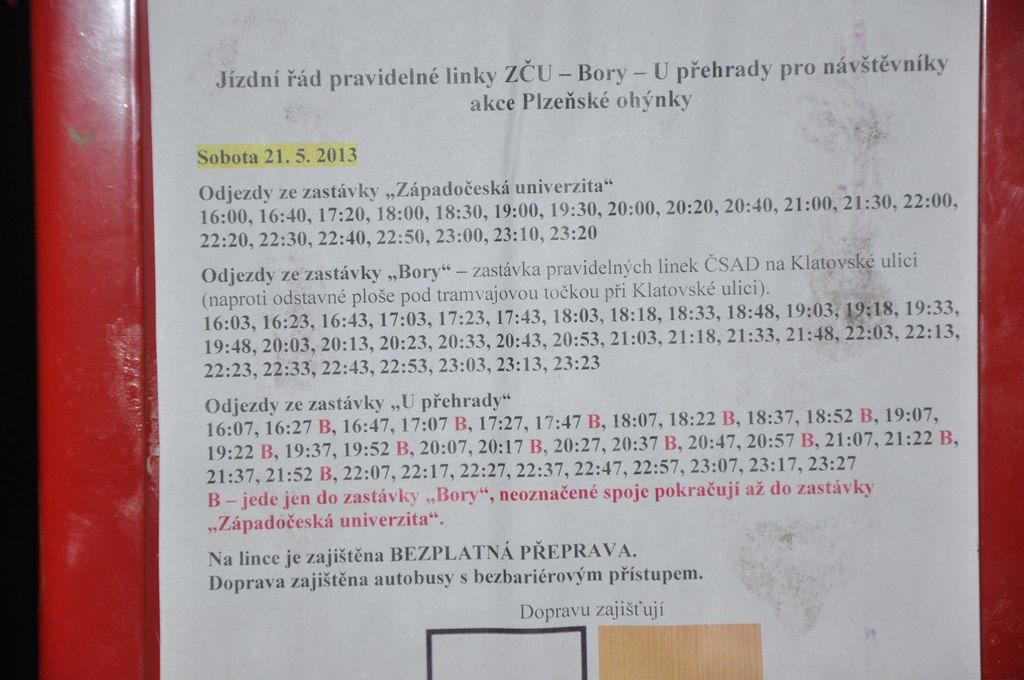 J�zdn� ��d posilov� dopravy akce Plze�sk� oh�nky s datem 21.5.2013