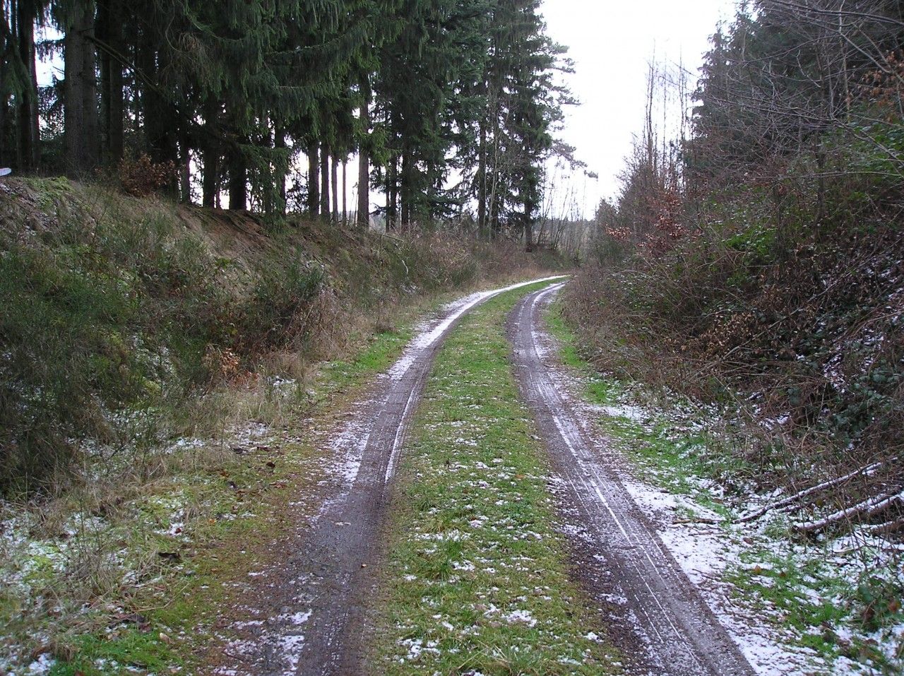 Pokra�ov�n� pravoto�iv�ho oblouku v kles�n� p�ed Keblovem.