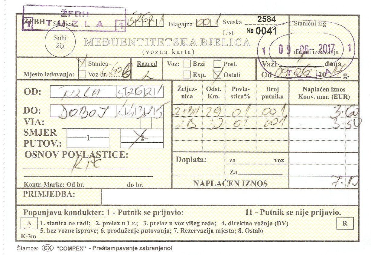 Cestovny listok Tuzla - Doboj