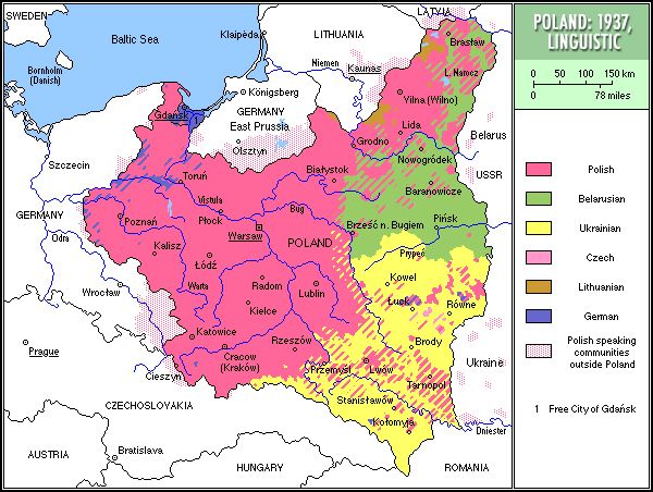 jazykov mapa Polska 1937