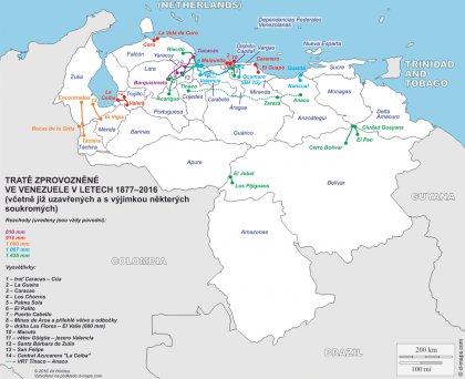 Železniční mapa Venezuely.